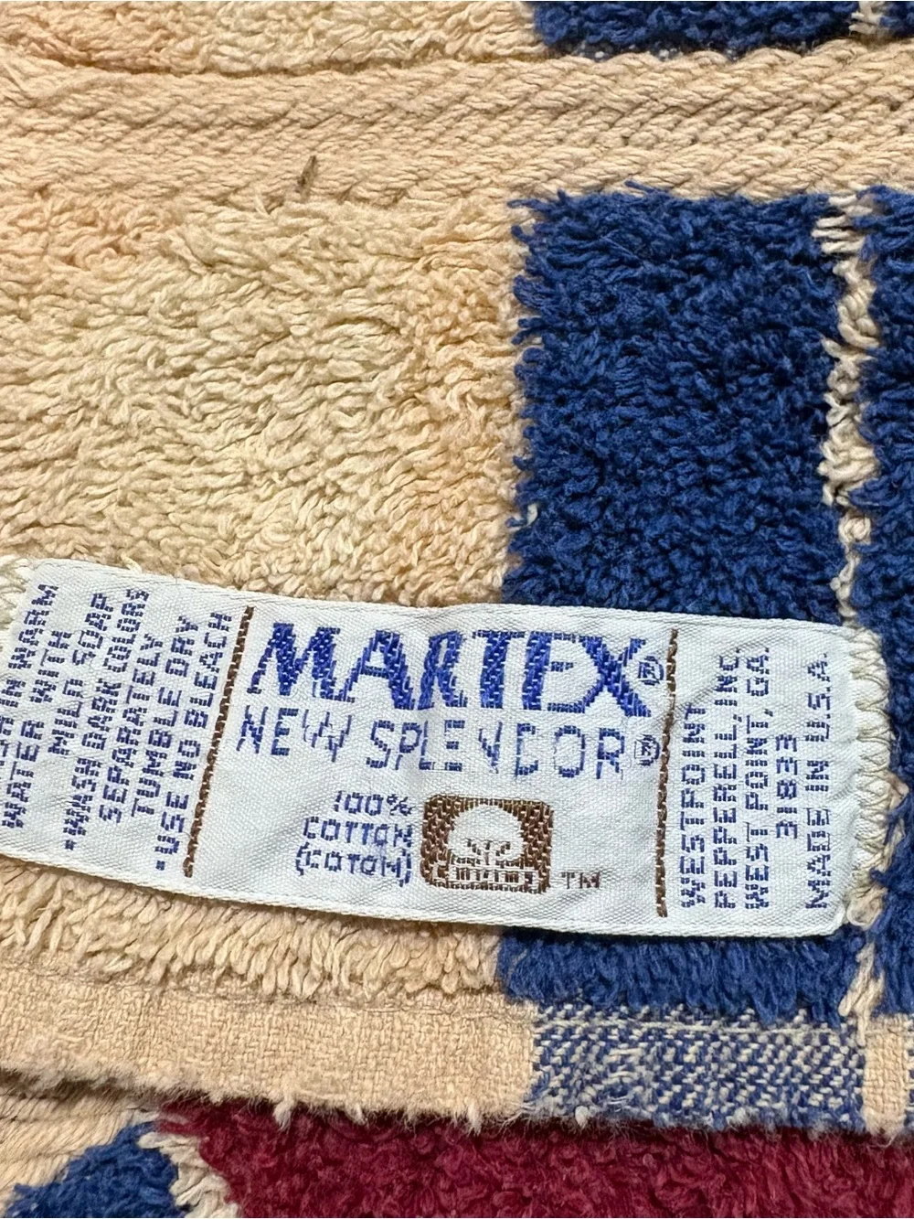 Vtg MARTEX New Splendor Stripe‎ Hand Towel MCM 70s Made USA Burgundy Navy 24x 15